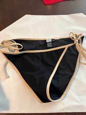 Toteme Black Bikini Bottom with Beige Trim and Side Ties M